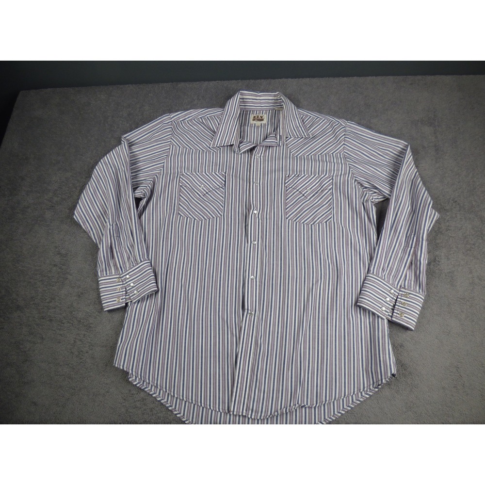 Ely Cattleman Mens XL Western Pearl Snap Shirt Blue White Stripe Long Sleeve L/S